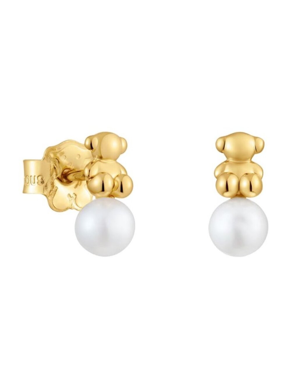 TOUS Gold Bear on Round White Pearl Studs Scoops Earrings - Picture 2 of 16